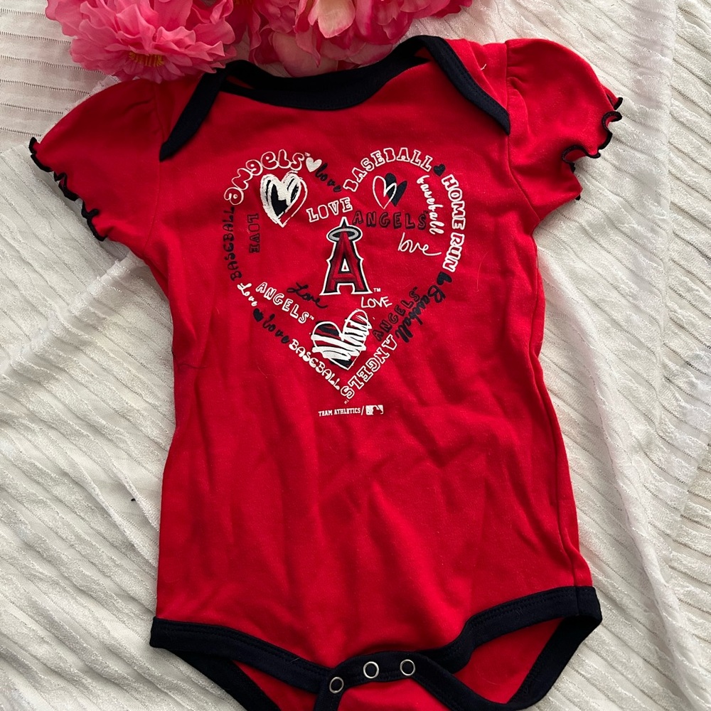 Angels Baseball Red and Black Bodysuit with Heart Design